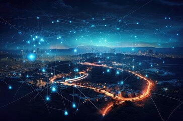 Fototapeta premium connected city of hong kong with network