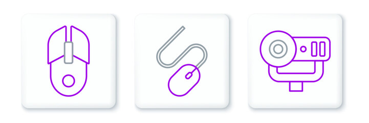 Set line Web camera, Computer mouse and icon. Vector