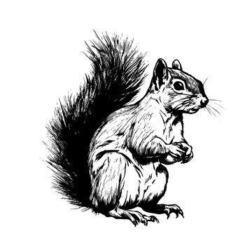 squirrel vector animal illustration for design. Sketch tattoo design on white background