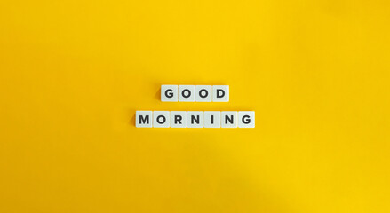Good Morning Banner. Letter Tiles on Yellow Background. Minimal Aesthetic.