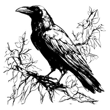 crow vector animal illustration for design. Sketch tattoo design on white background