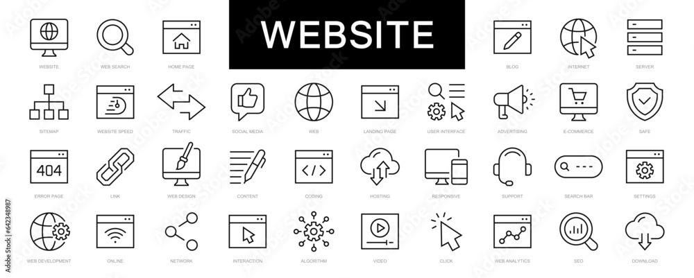 Poster website thin line icons set. website symbol. web, search, homepages icon. vector