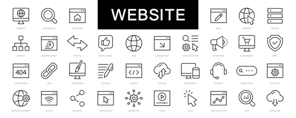 Website thin line icons set. Website symbol. Web, Search, Homepages icon. Vector - obrazy, fototapety, plakaty