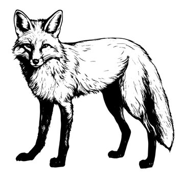 fox vector animal illustration for design. Sketch tattoo design on white background