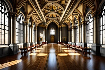 Fototapeta na wymiar 3D rendering of a medieval great hall in a palace or castle