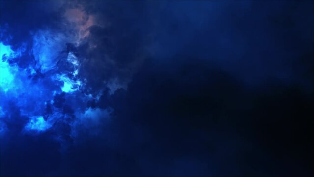 Lightning discharge and light effects in the clouds. Thunderclouds in bright flashes of lightning. Bad weather. Looped
