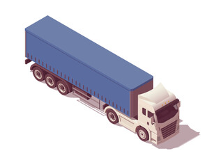 Isometric logistic semi truck. Truck with tent semi trailer. Vector illustration