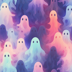 Fototapeta na wymiar Ghost Seamless Halloween tile created with Generative AI technology