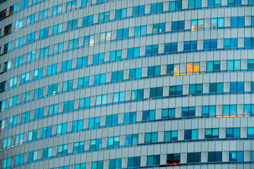 2022-10-25 glass windows on buildings City center view at dusk, Warsaw, Poland