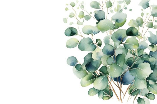 bo print painted illustration leaves eucalyptus bouquet eucalyptus watercolor branches Floral Watercolor design white card or background isolated Hand eucalyptus fabric