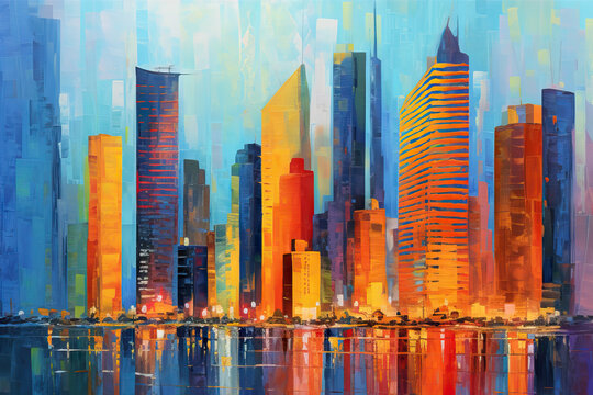 drawing architecture panorama painting design landscape acrylic style panorama artistic city skyscraper Artistic art city painting illustration building urban Cityscape skyscrapersAbstract abstract