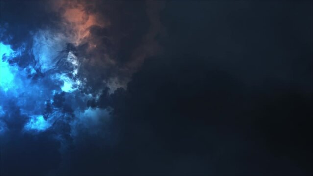 Lightning discharge and light effects in the clouds. Thunderclouds in bright flashes of lightning. Bad weather. Looped
