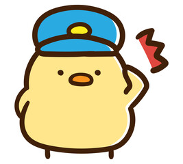 警察の帽子をかぶって敬礼をするかわいいひよこのデフォルメイラスト © choconasu