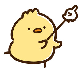 指差し棒で右上を指すかわいいひよこのキャラクターのデフォルメイラスト © choconasu