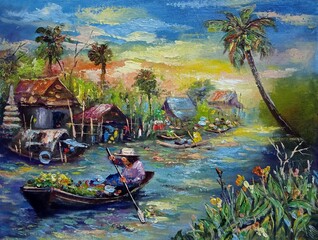 Art painting Oil color rural thailand