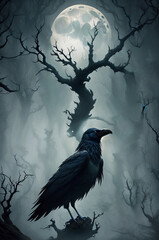Obraz premium halloween night scene with a raven
