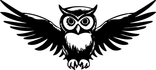 Obraz premium animal bird open-winged owl black and white created with Generative AI technology