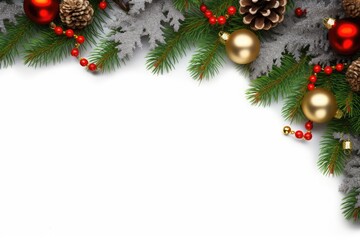 Christmas decorations and ornaments in a white frame background
