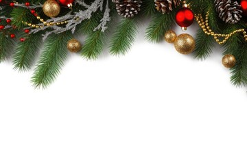 Obraz na płótnie Canvas Christmas decorations and ornaments in a white frame background