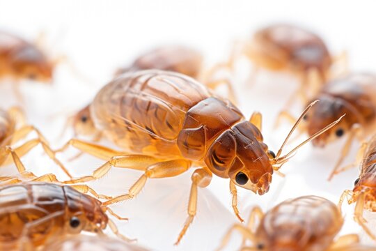 Portrait of a flea close-up, isolated on a white background