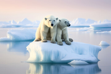 réchauffement climatique, ours polaire sur la banquise - obrazy, fototapety, plakaty
