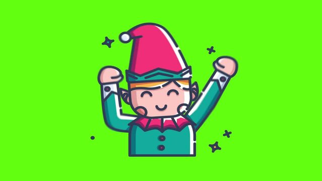 Christmas Elf Animated Icon. Xmas Concept Icon Isolated on green Background. 4K Ultra HD Video Motion Graphic Animation.