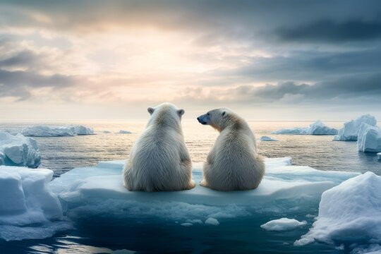 disparition ours polaire avec le r&eacute;chauffement climatique, animaux sur la banquise &agrave; la d&eacute;rive, esp&egrave;ce en danger, en voie de disparition..