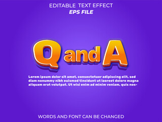 Fototapeta premium Q and A text effect 3d editable text. vector template