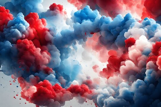 Crystal White Background , Poster Of Happy Labors Day, Digital Art ,minimalism, Abstract Art, Textures, Red, Blue And Smoke Bomb In The Air  HD Background. AI Generated.