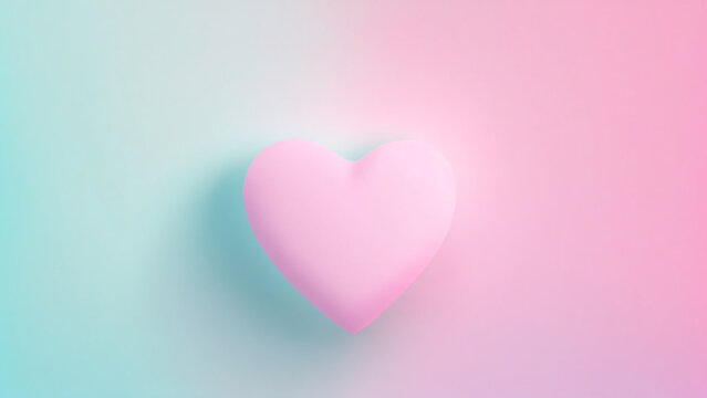 Pink heart on pink blue background, Minimal style, 3d render, wedding Valentine's day