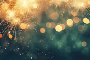 Fotobehang flake abstract Year fireworks background sparkle space green bokeh eve july copy new Gold year background green decoration cele holiday holiday Abstract bright New Fireworks pyrotechnic anniversary © akkash jpg