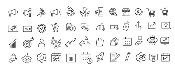 Set icon digital marketing, product marketing, advertising, marketing strategy for businesses, vector icons.