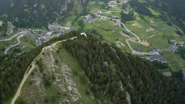 Drone shot of Mirador Roc Del Quer viewpoint at Canillo, Andorra