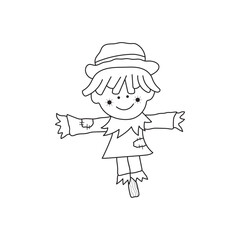 Hand drawn Kids drawing Cartoon Vector illustration cartoon scarecrow icon Isolated on White Background