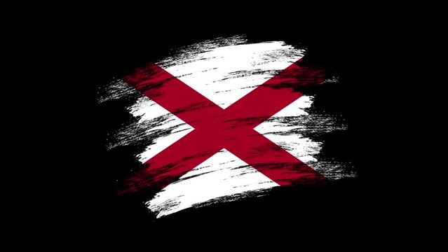 4K Paint Brush Alabama Flag with Alpha Channel. Waving Brushed Alabaman Banner. Transparent Background Texture Fabric Pattern High Detail.