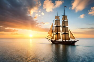 sailing ship at sunset