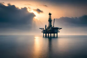 Tuinposter oil rig at sunset © Nimra