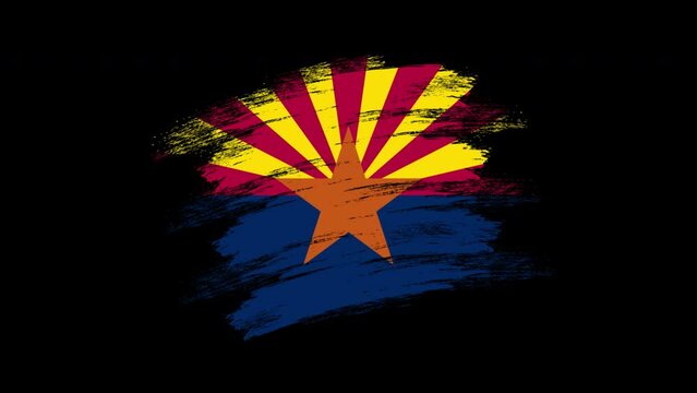 4K Paint Brush Arizona Flag with Alpha Channel. Waving Brushed Arizonan Banner. Transparent Background Texture Fabric Pattern High Detail.