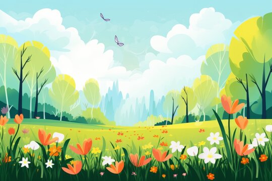 Vector flat spring background generative ai