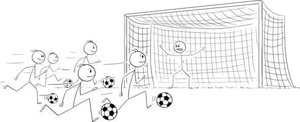 Business Goal Soccer Metaphor, Vector Cartoon Stick Figure Illustration - 642362906