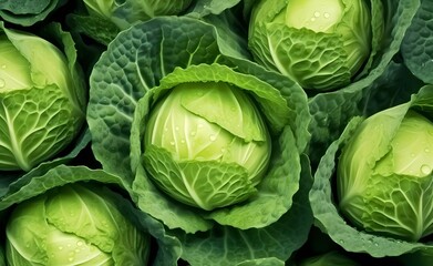 Fototapeta premium Many beautiful and shiny cabbage, top view.