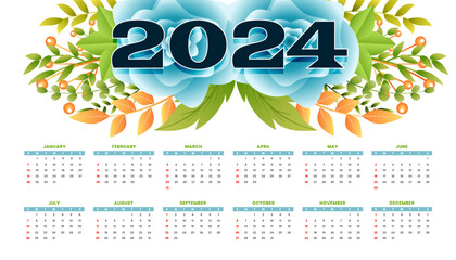 2024 new year calendar background with floral decoration