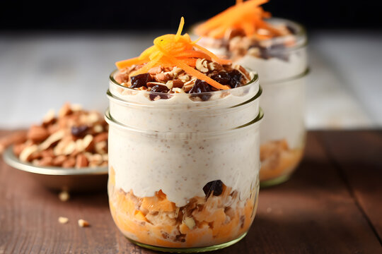 Delicious breakfast with greek yoghut, with nuts, fruit, blueberry