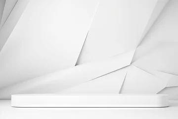 Fotobehang white wood elegant background style products abstract futuristic presentation geometric polygons Soft white lines light advertisement corners simple stage white shelf © akkash jpg