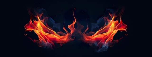 Abstract burning flames on a black background (ultra wide ratio), orange flames and flames,...