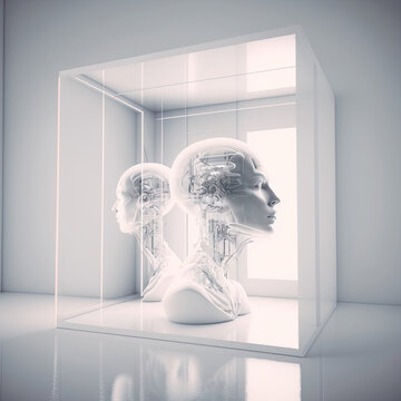 3d render of an AI in a glass