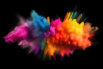 colours peace big explosion panorama paint explosion concept paint double party powder wide colorful background dark rainbow beautiful colourful black black isolated isolated color holi rgb powder - obrazy, fototapety, plakaty