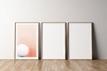 mock-up three bl wooden simple illustration wood wall wooden frame banner floor vertical white 3D Three three frame vertical frame background mock three-dimensional 3 art poster wooden triple paper - obrazy, fototapety, plakaty