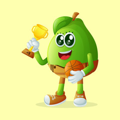 Cute guava characters playing basketball
