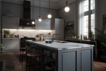 Classic style kitchen interior in luxury house.